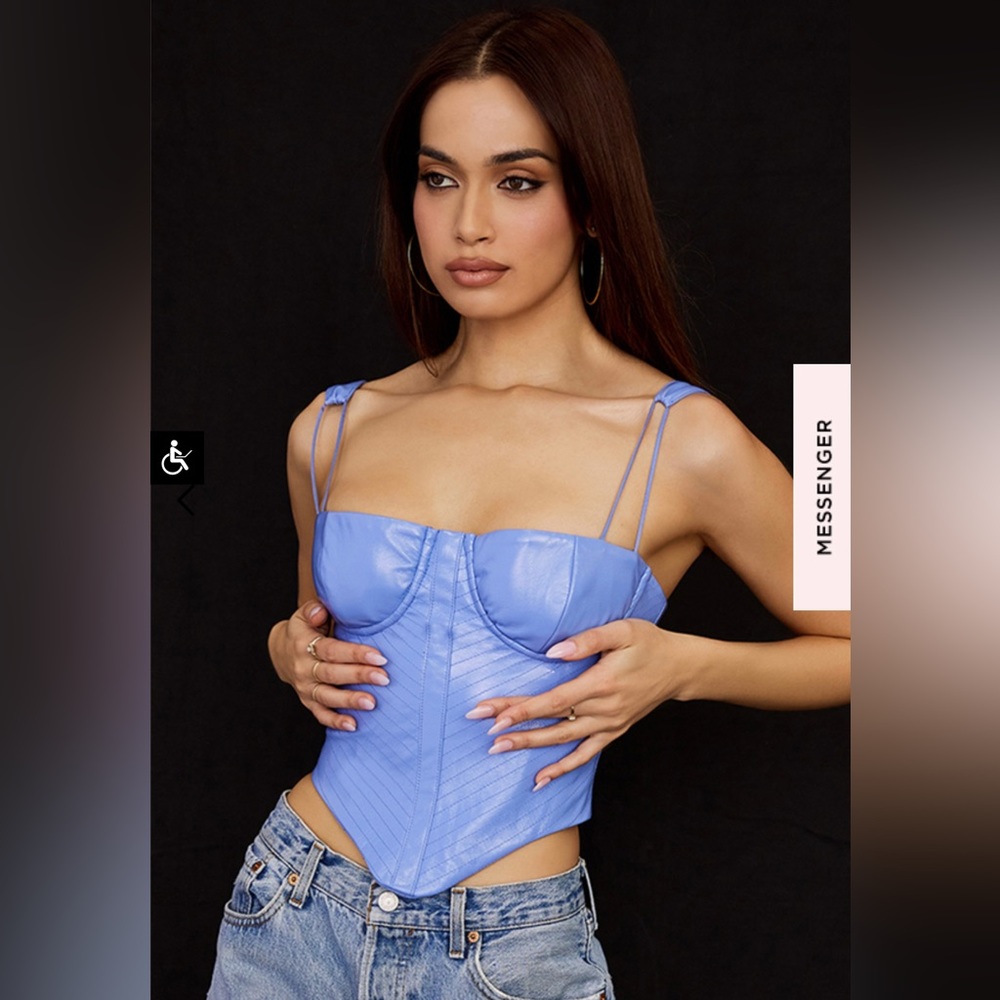 CORNFLOWER BLUE VEGAN LEATHER CORSET